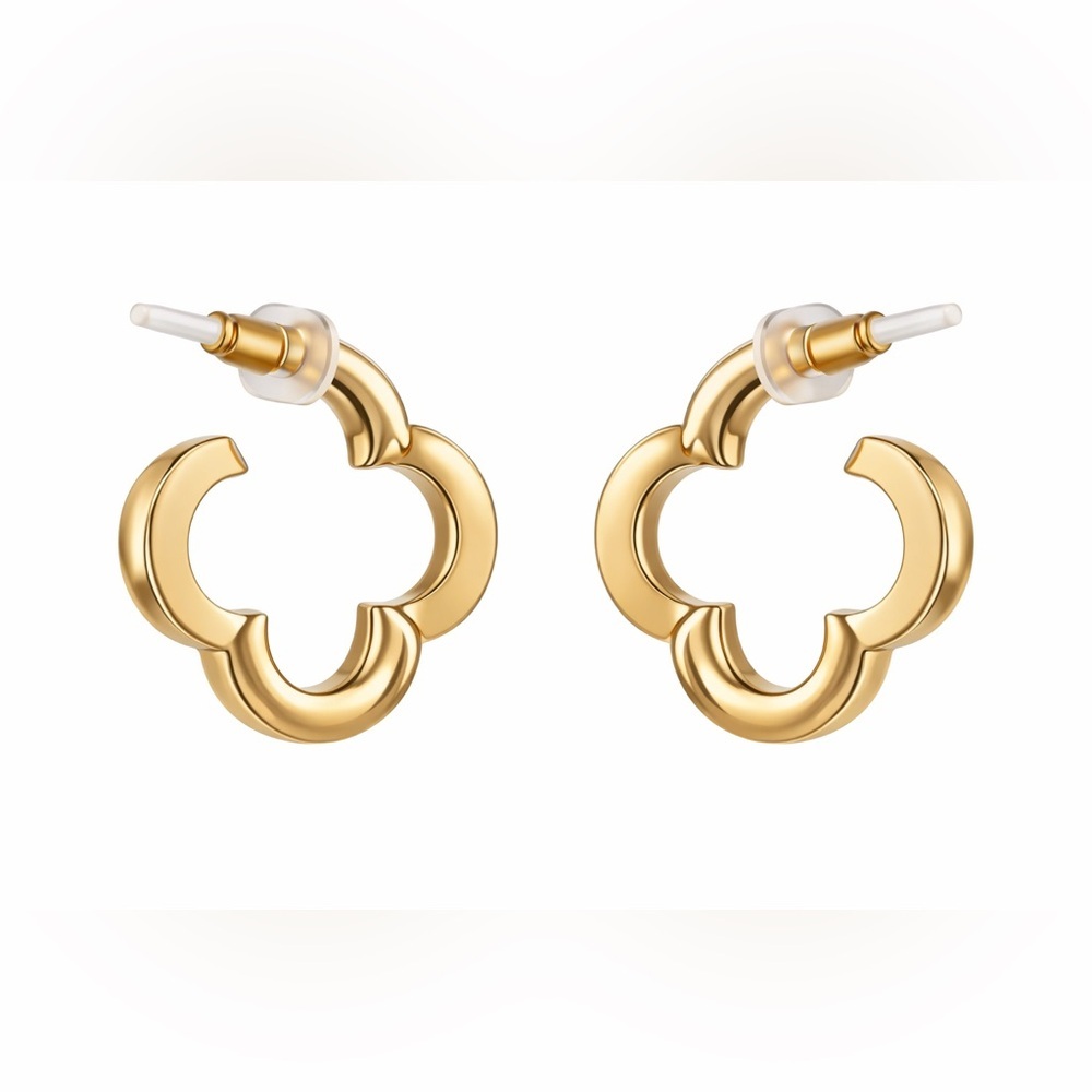 Ross-Simmons Gold Clover Hoop Earrings | Pavé Crystal Accents - Picture 3 of 4